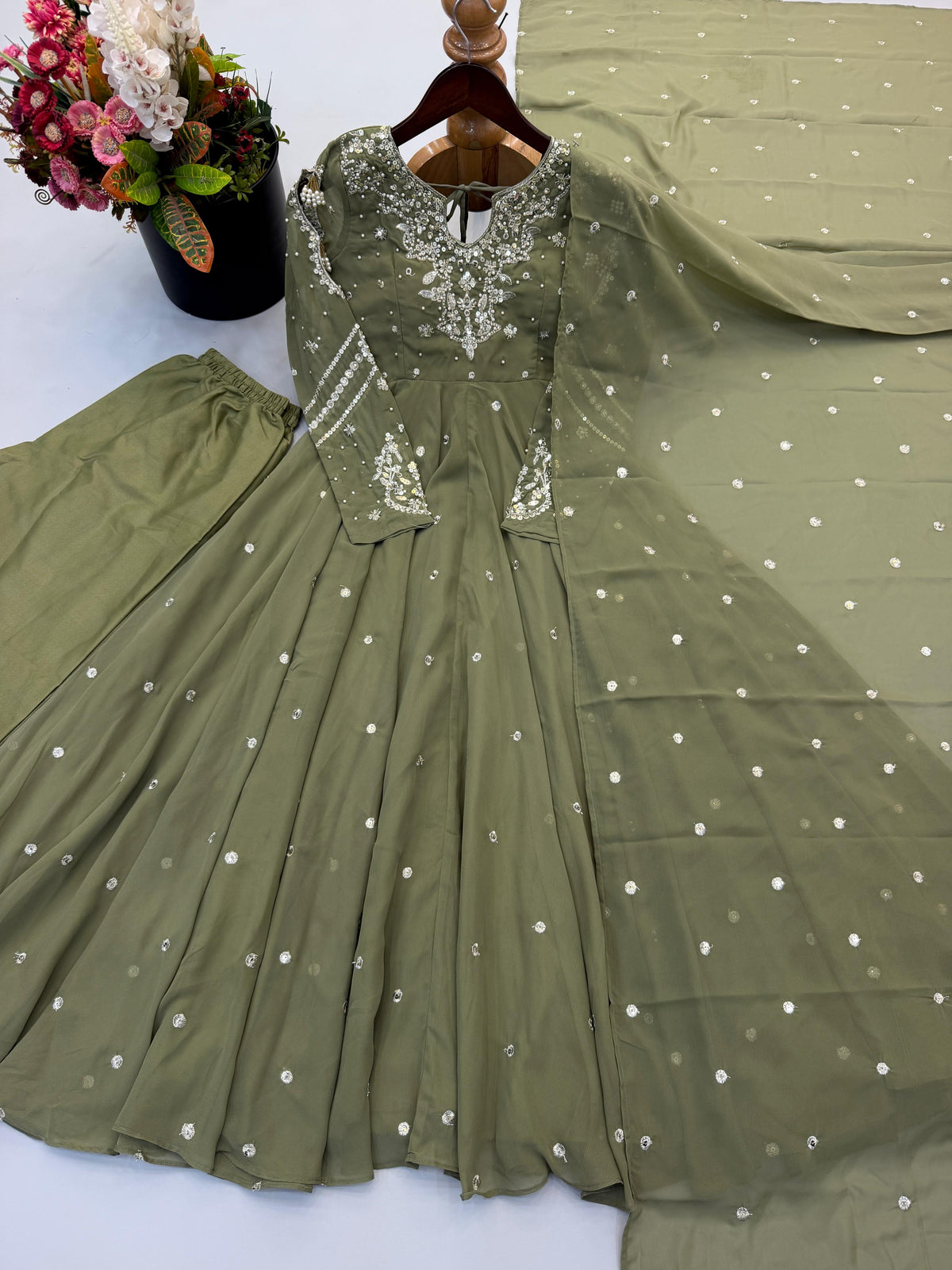 Designer Gown Set With Intricate Embroidery