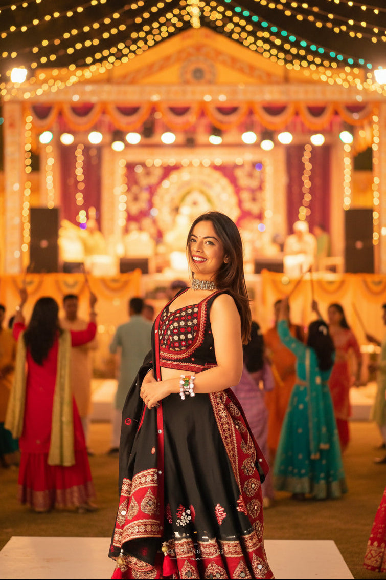 Navratri Edit: Designer Black Real Mirror Lehenga Choli