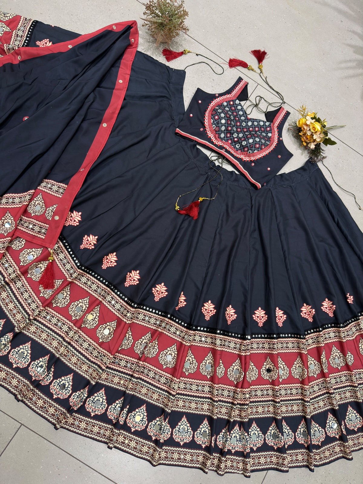 Navratri Edit: Designer Black Real Mirror Lehenga Choli