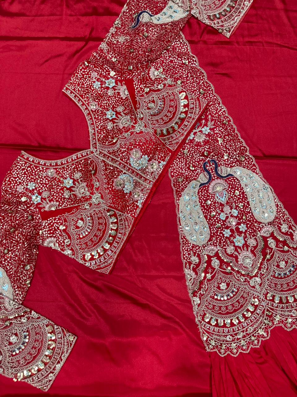 Super Trending Red Sequence Work Ready-to-Wear Saree