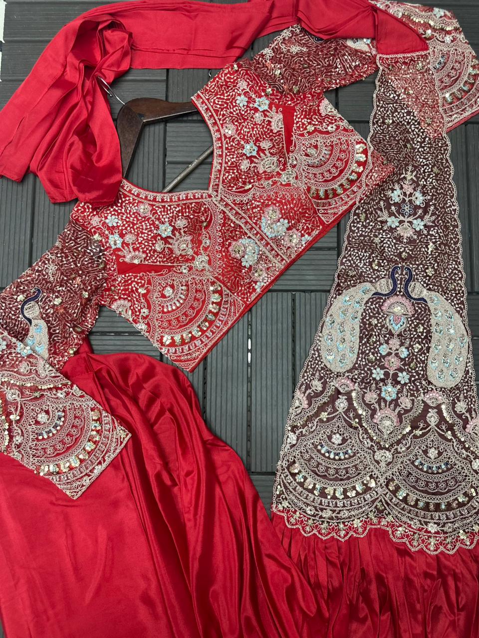 Super Trending Red Sequence Work Ready-to-Wear Saree