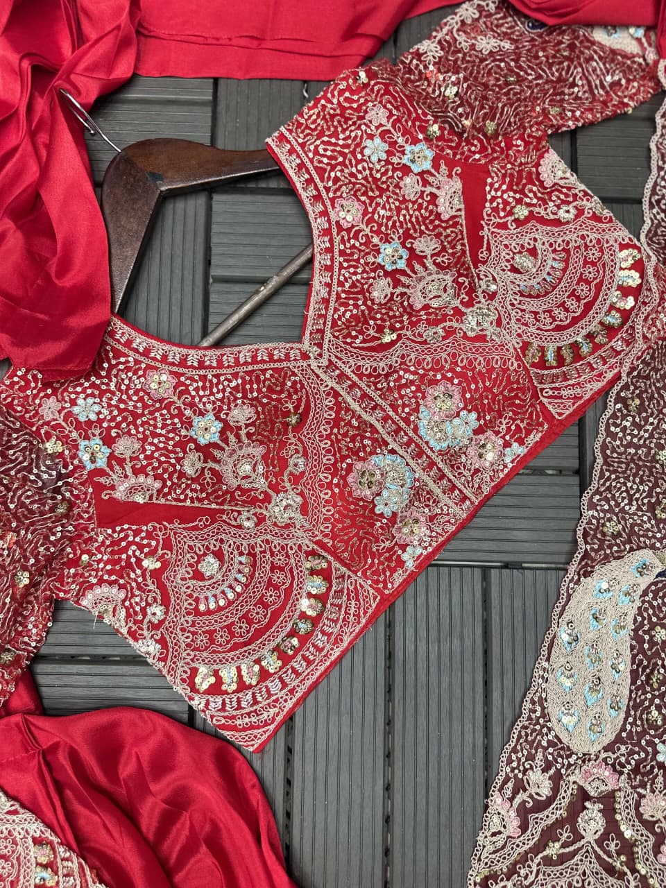 Super Trending Red Sequence Work Ready-to-Wear Saree