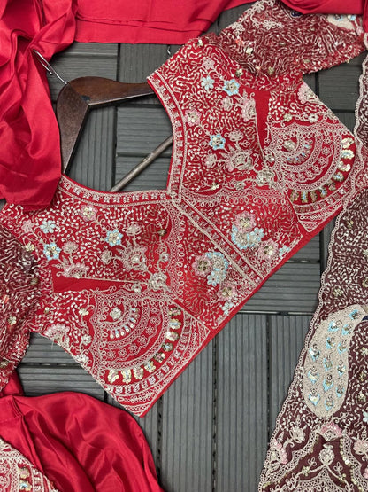 Super Trending Red Sequence Work Ready-to-Wear Saree