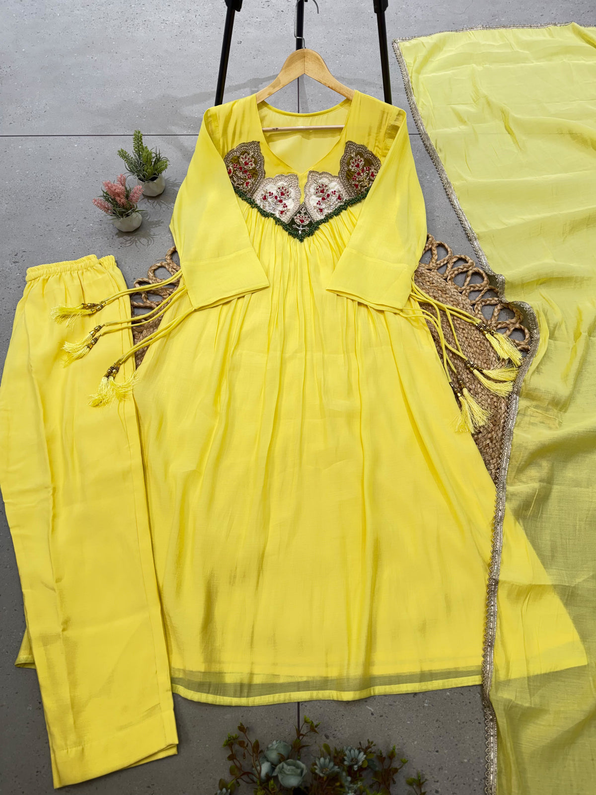 Exclusive Hand Work Mul Chanderi Gown Set