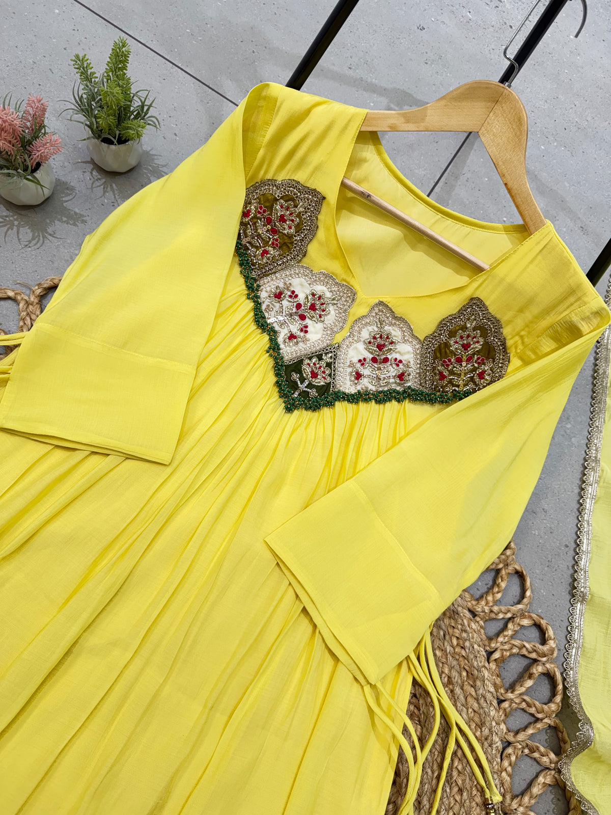 Exclusive Hand Work Mul Chanderi Gown Set