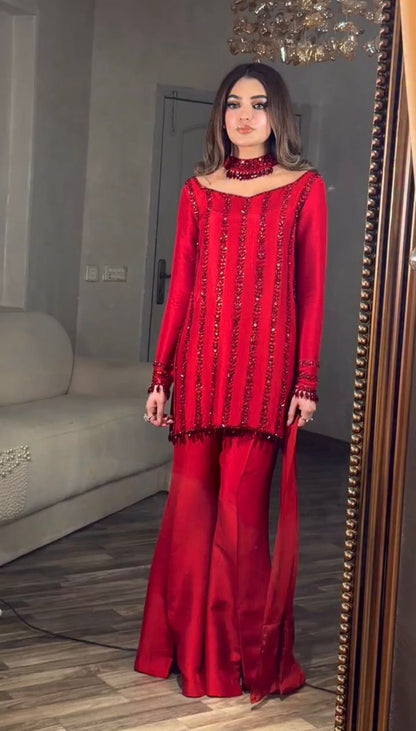 Stylish Rangoli Silk 3-Piece Kurta Palazzo Set