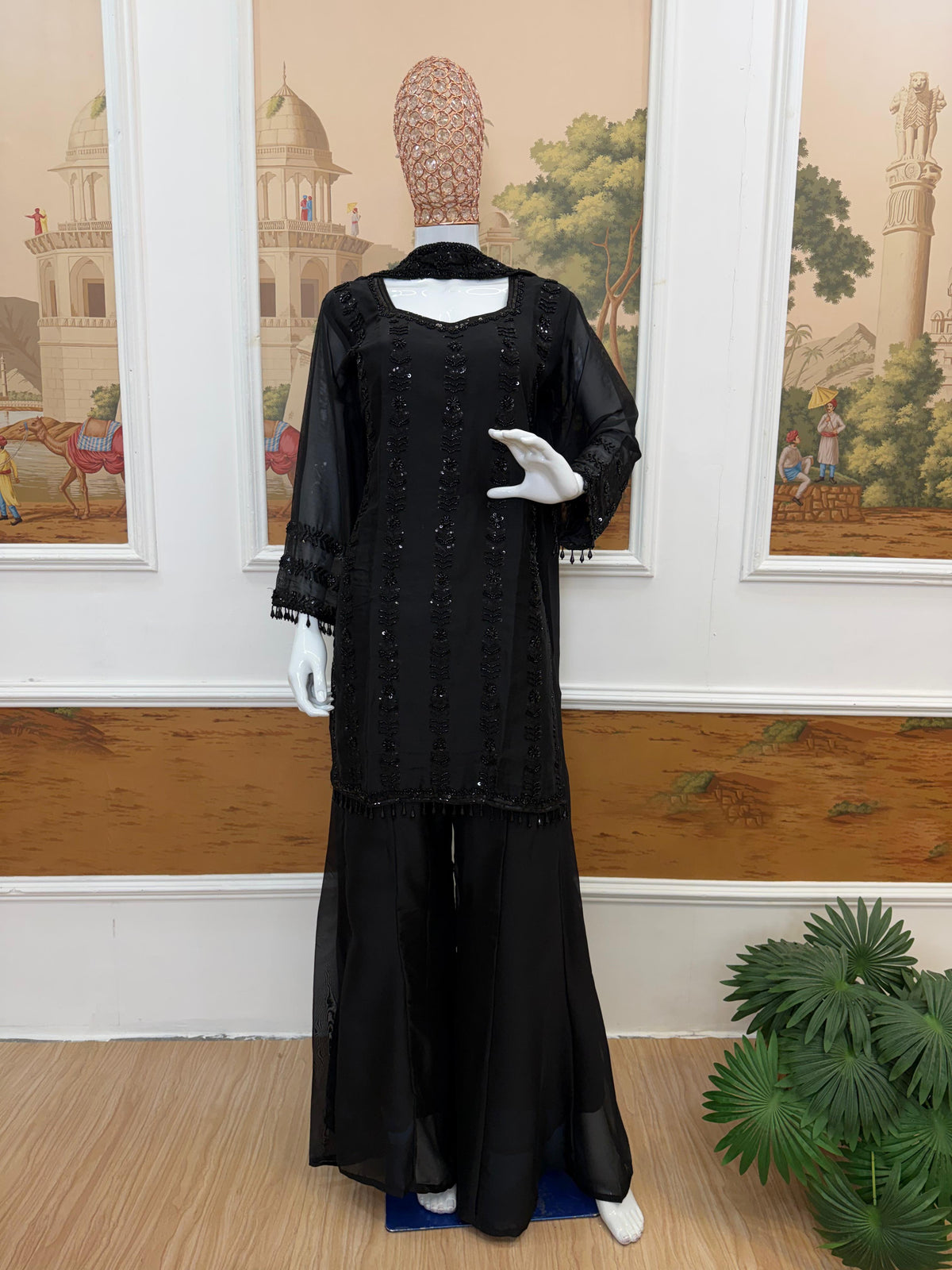 Stylish Rangoli Silk 3-Piece Kurta Palazzo Set
