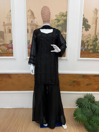Stylish Rangoli Silk 3-Piece Kurta Palazzo Set