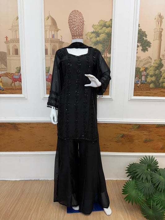 Stylish Rangoli Silk 3-Piece Kurta Palazzo Set