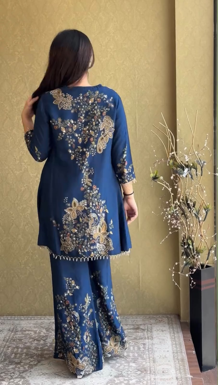 Stylish Blue Embroidered 2-piece Set With Cut Dana Work