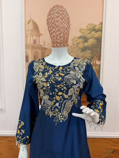 Stylish Blue Embroidered 2-piece Set With Cut Dana Work