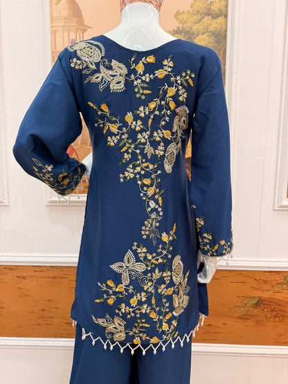 Stylish Blue Embroidered 2-piece Set With Cut Dana Work