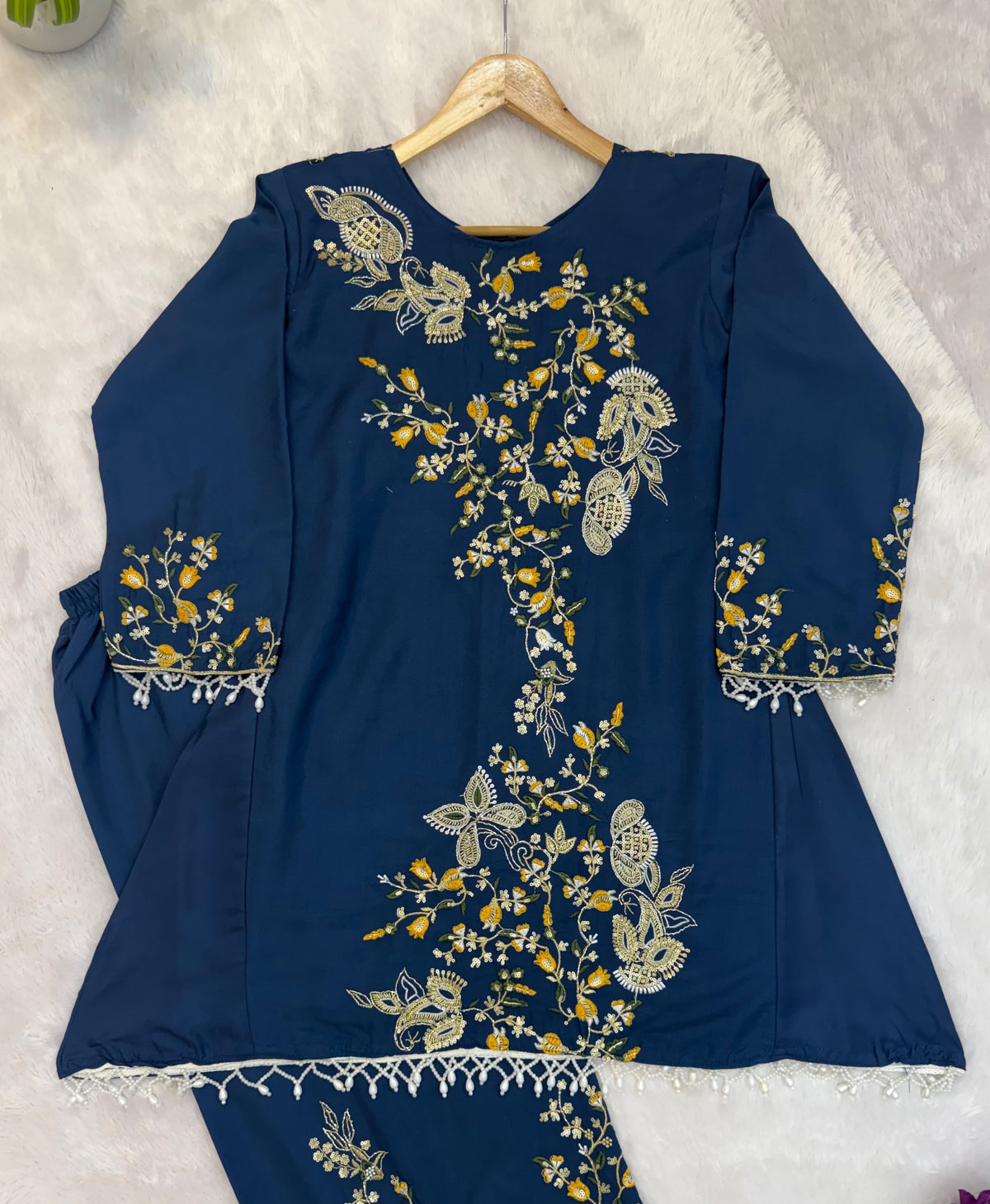 Stylish Blue Embroidered 2-piece Set With Cut Dana Work