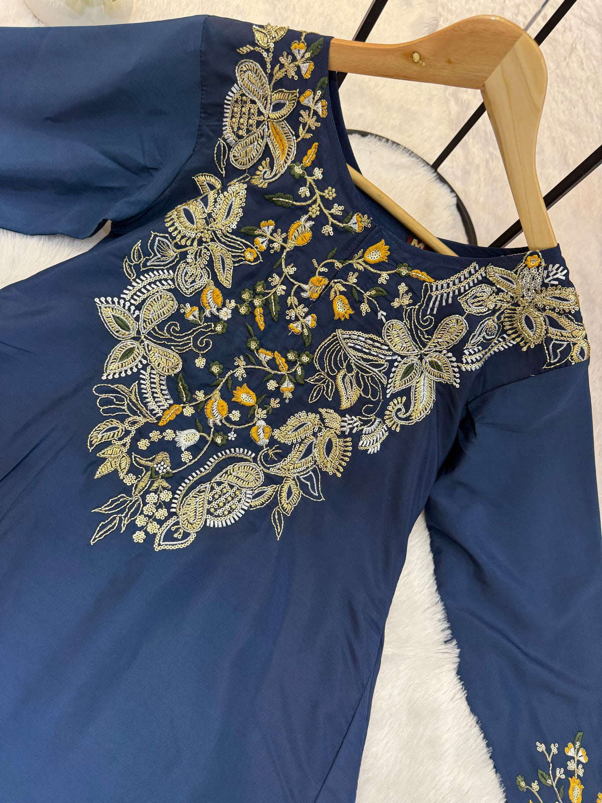 Stylish Blue Embroidered 2-piece Set With Cut Dana Work