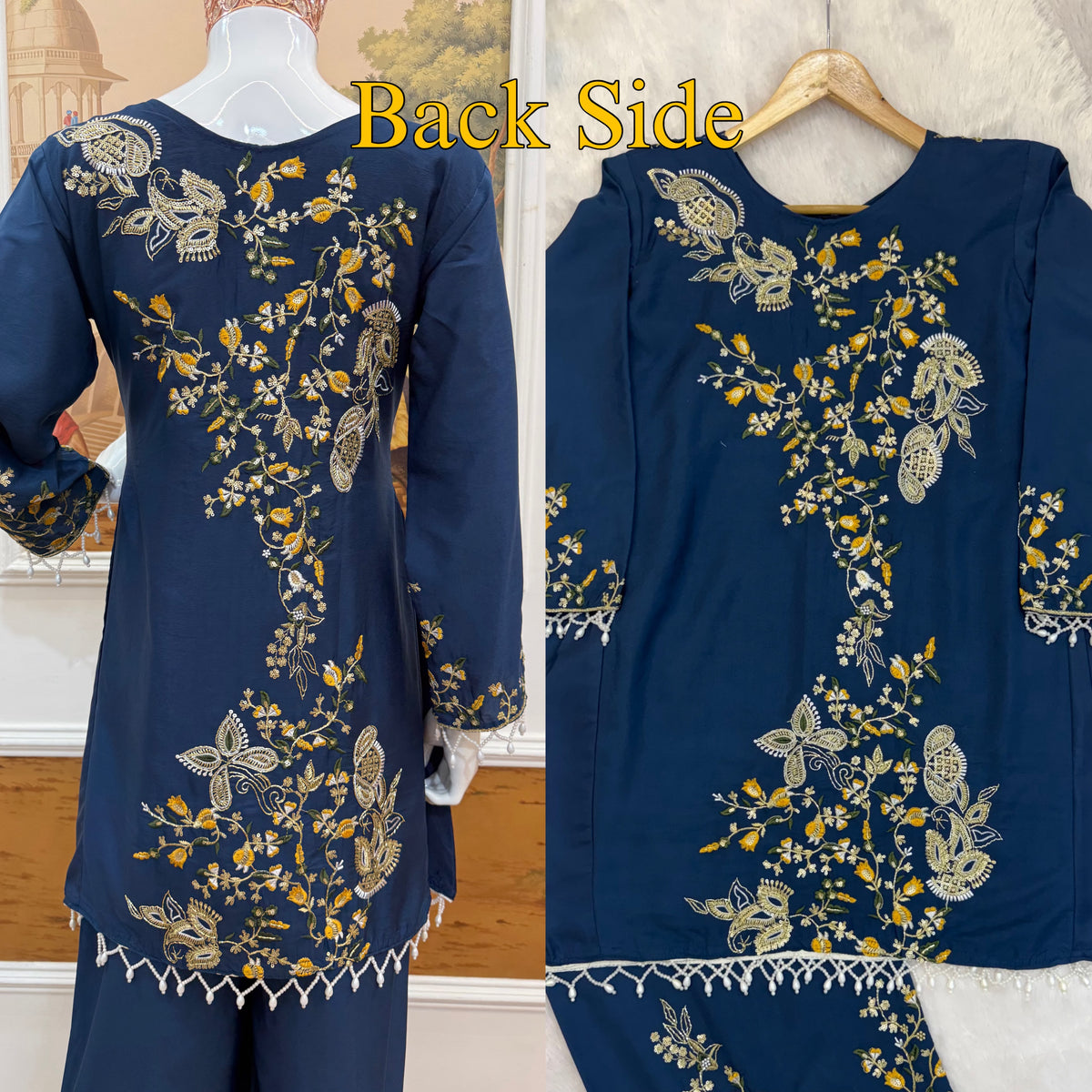 Stylish Blue Embroidered 2-piece Set With Cut Dana Work
