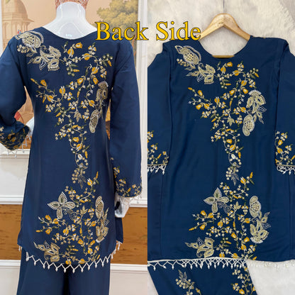 Stylish Blue Embroidered 2-piece Set With Cut Dana Work
