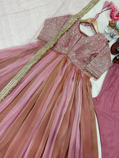 Elegant Embroidered Silk 3-Piece Gown Set
