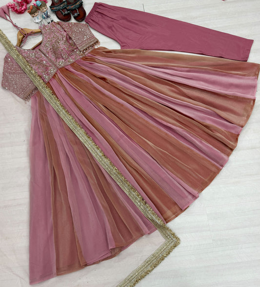 Elegant Embroidered Silk 3-Piece Gown Set