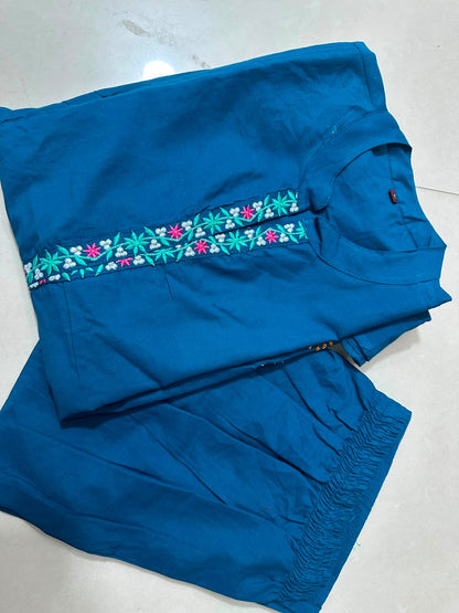 Elegant Blue Embroidered Cotton Co-ord Set