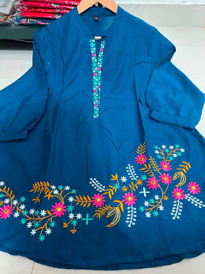 Elegant Blue Embroidered Cotton Co-ord Set