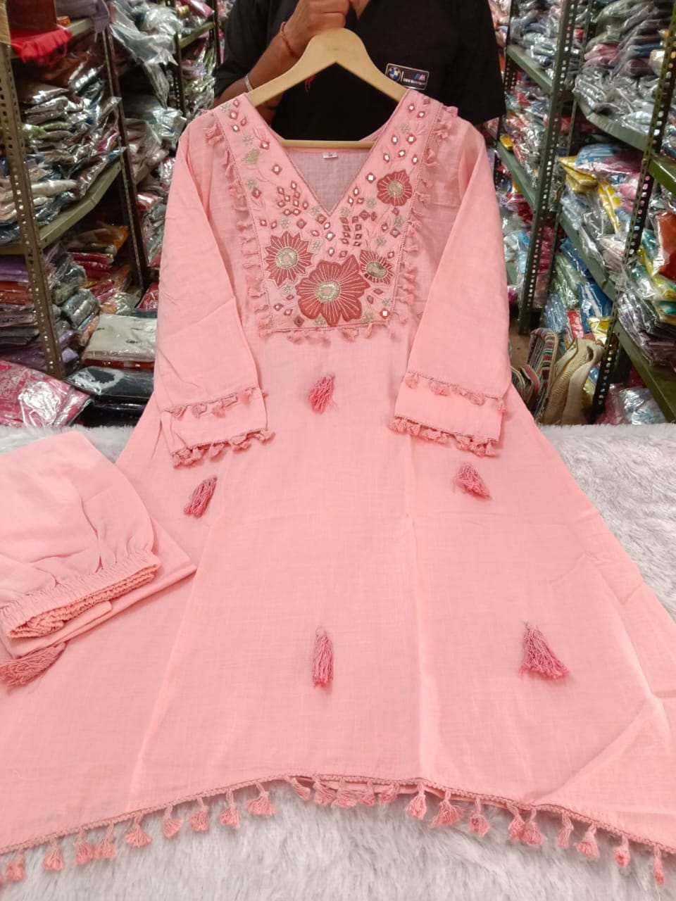 Stylish Pink Embroidered Cotton Co-ord Set