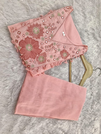 Stylish Pink Embroidered Cotton Co-ord Set
