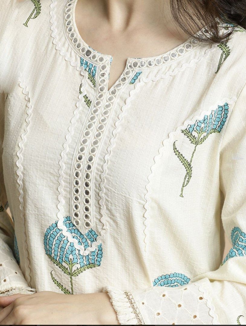 Stylish Katha Work Cotton Kurta Set