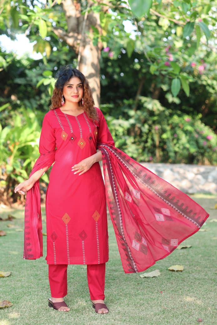 New Designer Cherry Mul Cotton Kurta Set