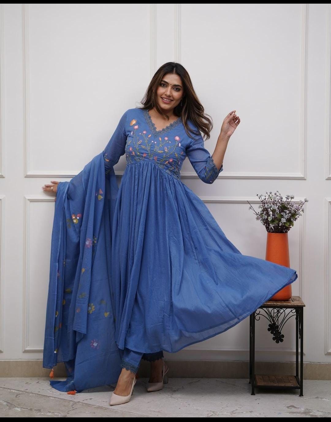 Elegant Embroidered Straight Cotton Kurta Set