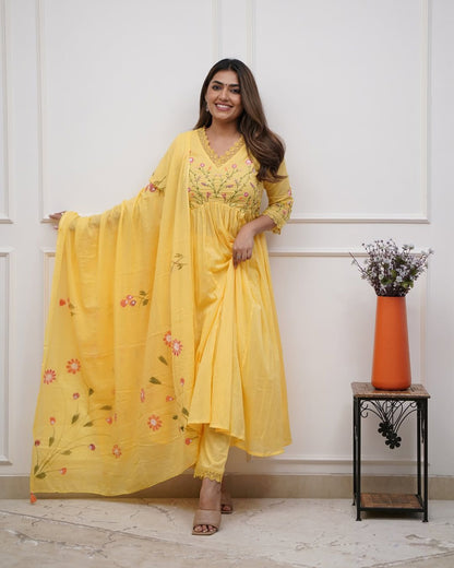 Elegant Embroidered Straight Cotton Kurta Set