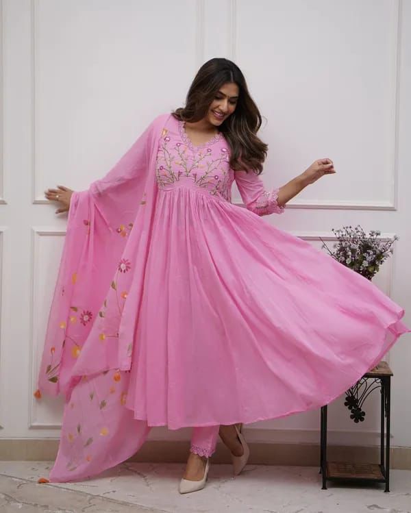 Elegant Embroidered Straight Cotton Kurta Set
