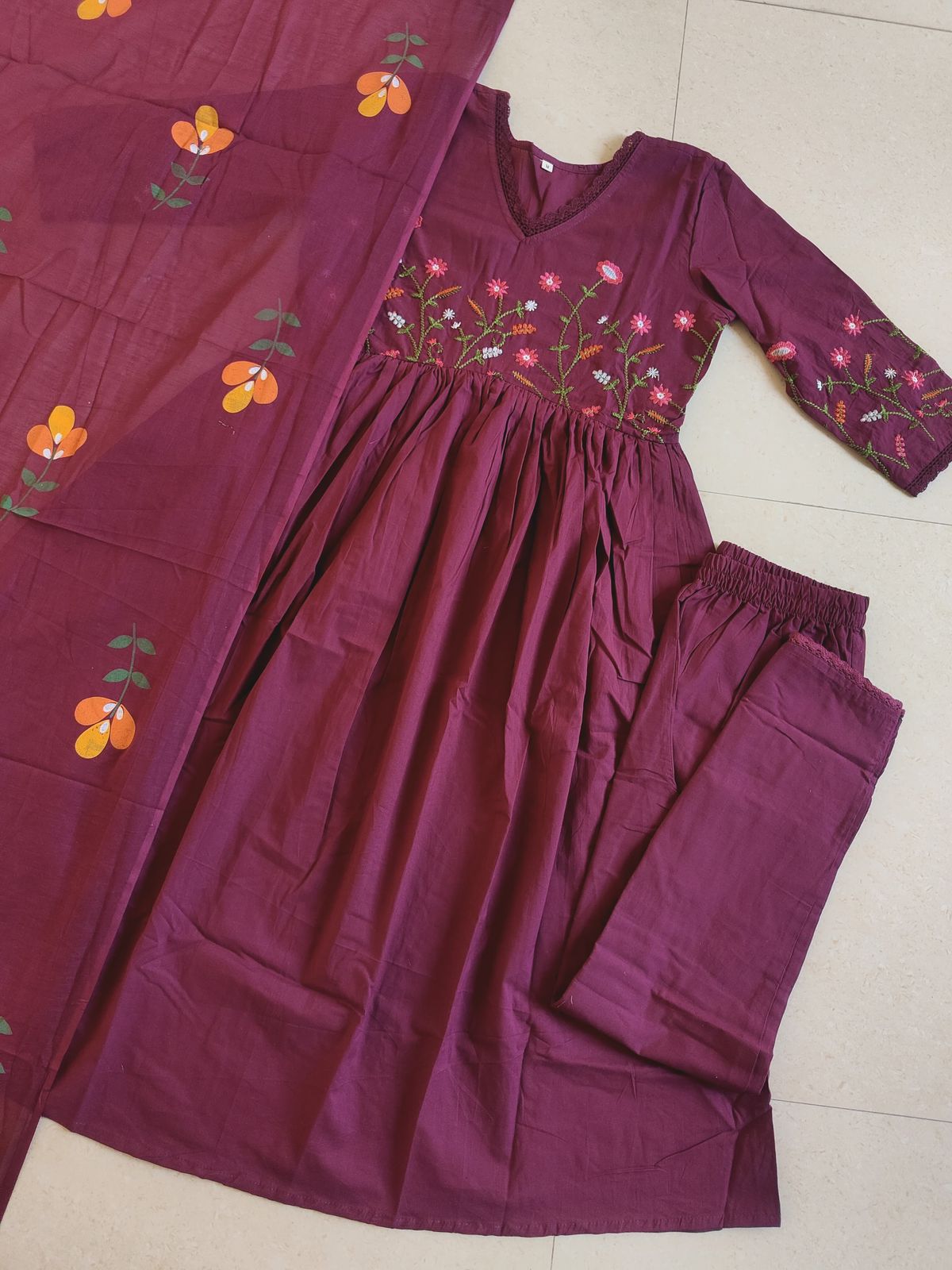 Elegant Embroidered Straight Cotton Kurta Set