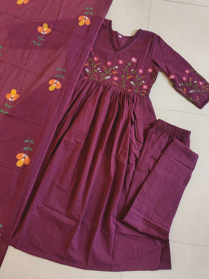 Elegant Embroidered Straight Cotton Kurta Set