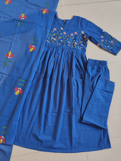 Elegant Embroidered Straight Cotton Kurta Set