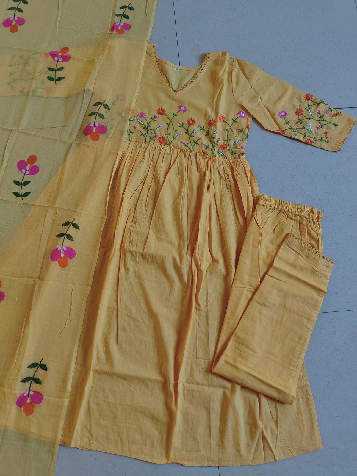Elegant Embroidered Straight Cotton Kurta Set