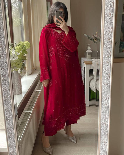Stunning Sequence Embroidered 3-Piece Plazzo Set