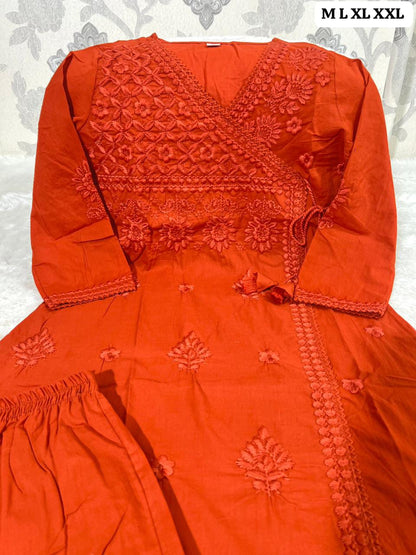Cotton Chikankari Embroidery Angrakha Co-ord Set