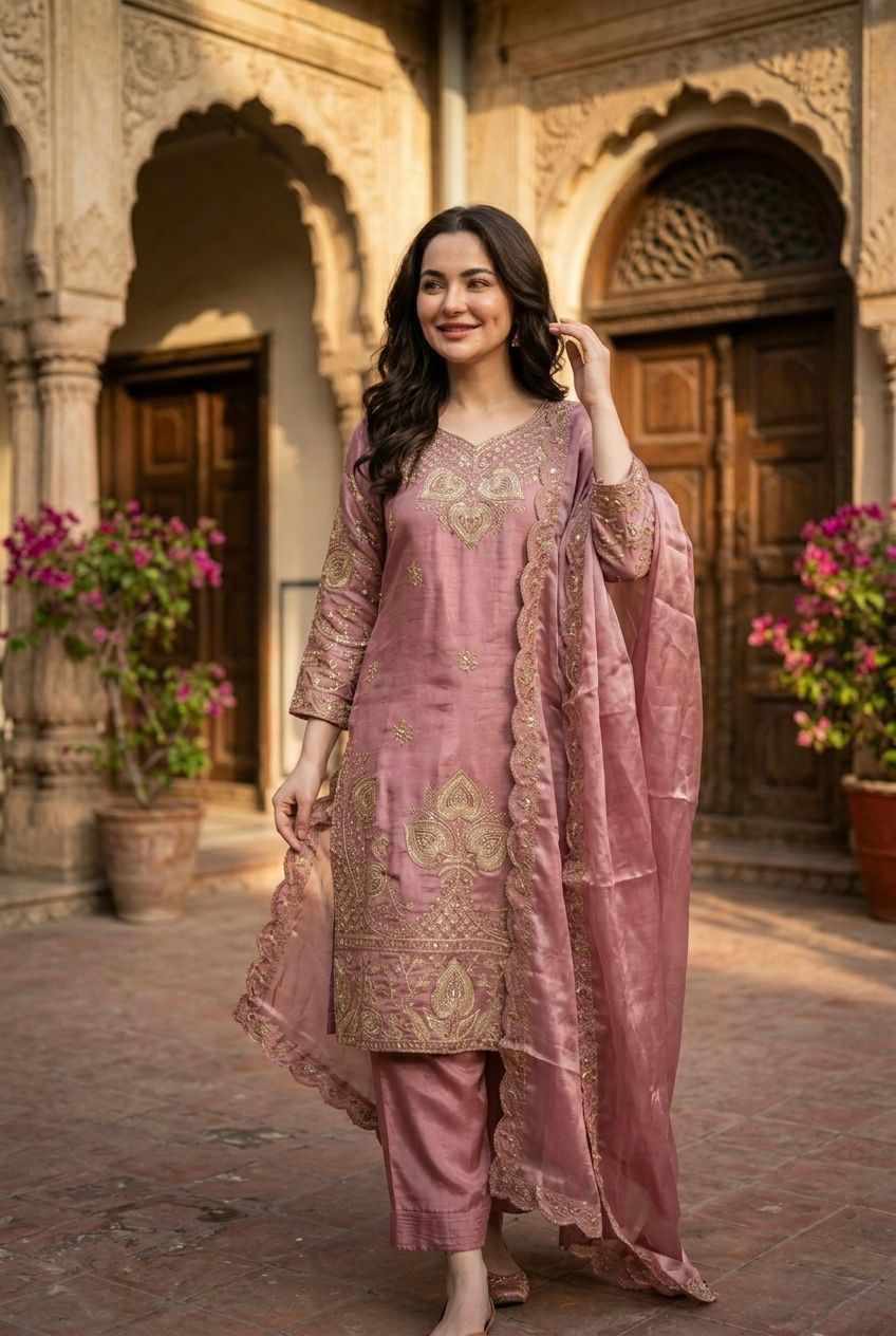 Festive Embroidered Silk 3-Piece Set