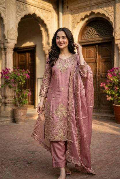 Festive Embroidered Silk 3-Piece Set