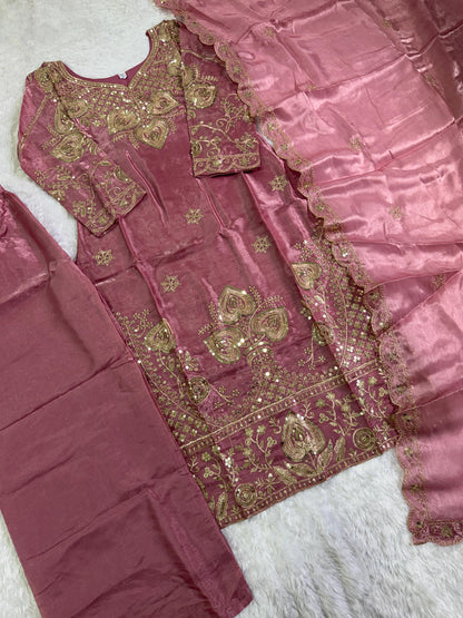 Festive Embroidered Silk 3-Piece Set