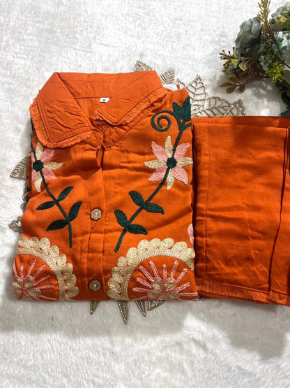 Elegant Solid Embroidered Co-ord Set