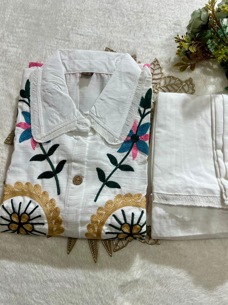 Elegant Solid Embroidered Co-ord Set