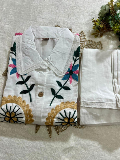 Elegant Solid Embroidered Co-ord Set