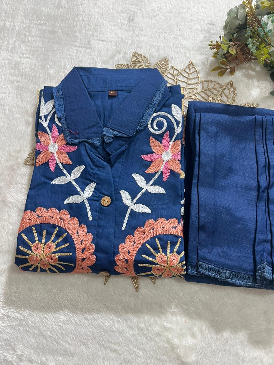 Elegant Solid Embroidered Co-ord Set