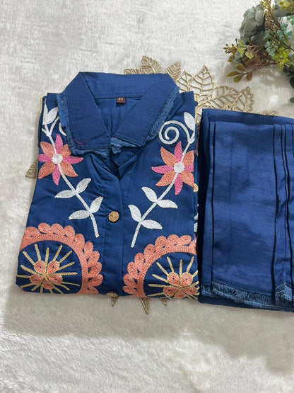 Elegant Solid Embroidered Co-ord Set