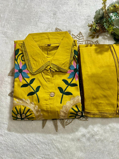 Elegant Solid Embroidered Co-ord Set