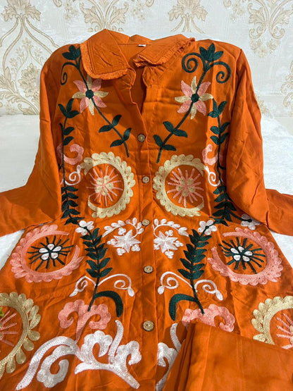 Elegant Solid Embroidered Co-ord Set
