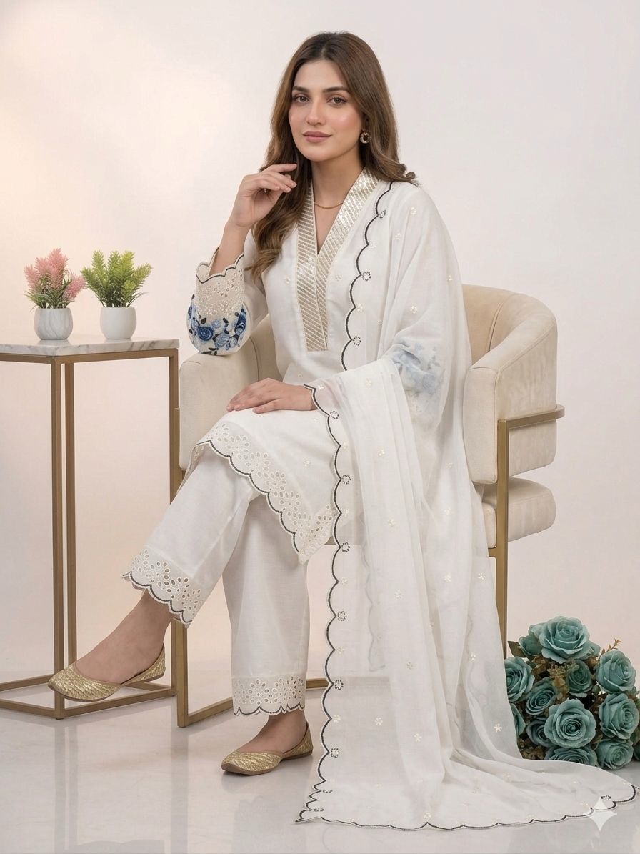 Elegant Embroidered Mal Chanderi Kurta Set