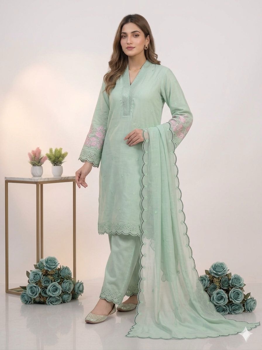 Elegant Embroidered Mal Chanderi Kurta Set