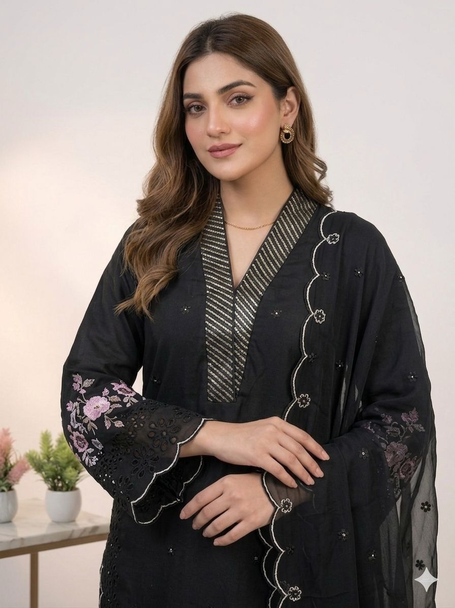 Elegant Embroidered Mal Chanderi Kurta Set